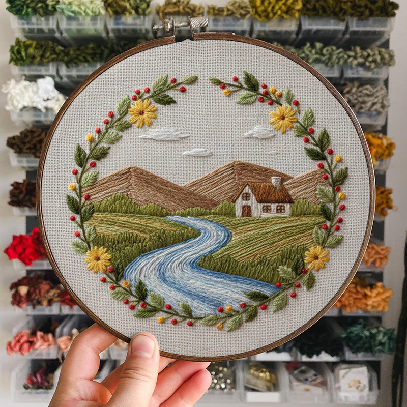 Rubbyoo Embroidery Kit - Village View | Diy Landscape Art | Landscape For Starter - image 6
