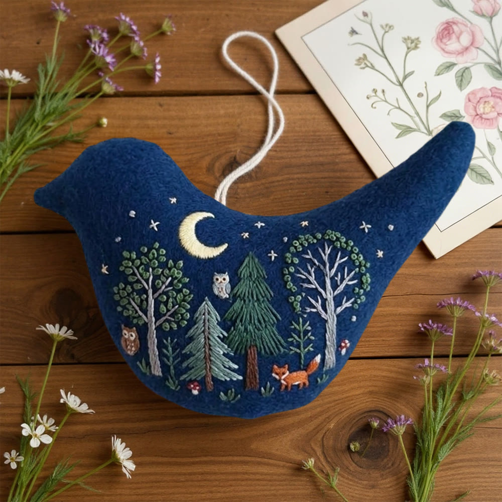 Rubbyoo Bird-shaped Embroidery Kit - Luna Night Forest | Cute Gift For Kids | Magic Fantasy Ornament - image 2