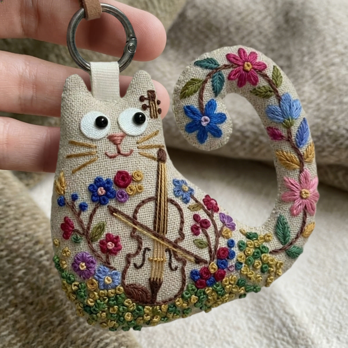 Rubbyoo Cat Embroidery Kit - Floral Violin Design | Unique Birthday Gift For Her | Artsy Wall Hanging Decor - image 9