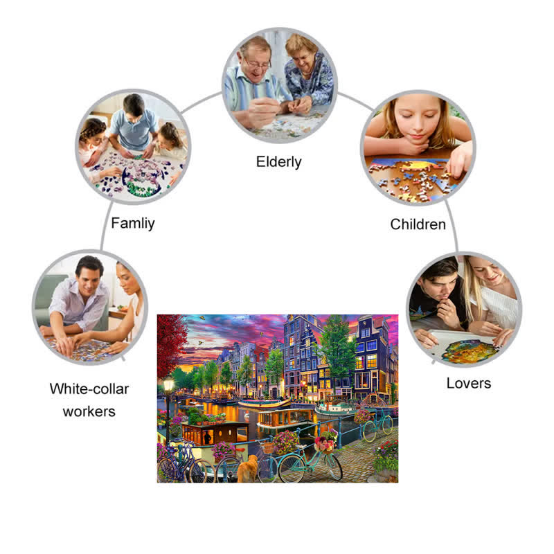 Rubbyoo Biking in Amsterdam - Wooden Jigsaw Puzzle