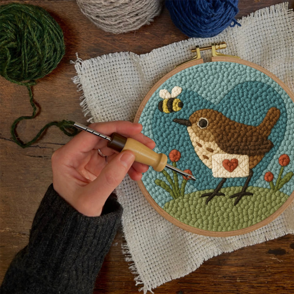 Bird and Bee Heart-Themed Punch Needle Kit – Beginner-Friendly DIY Choice | Charming Decorative Piece - image 7