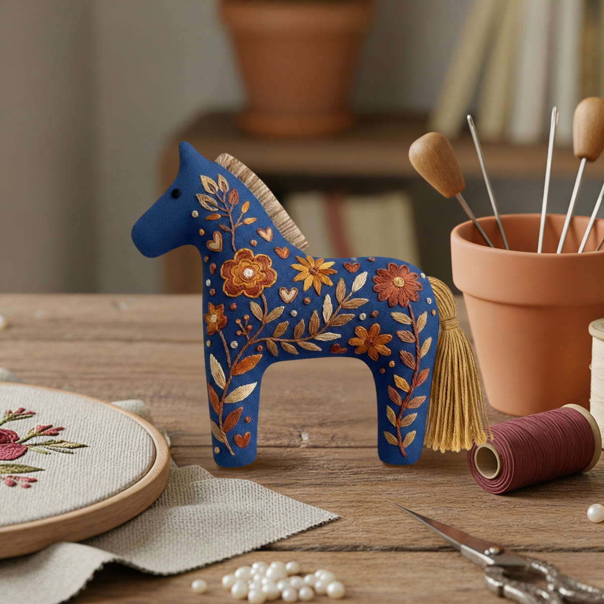 Rubbyoo Dala Horse Embroidery Kit - Daisy Motif | Unique Handmade Gift | Desk Accessory - image 6