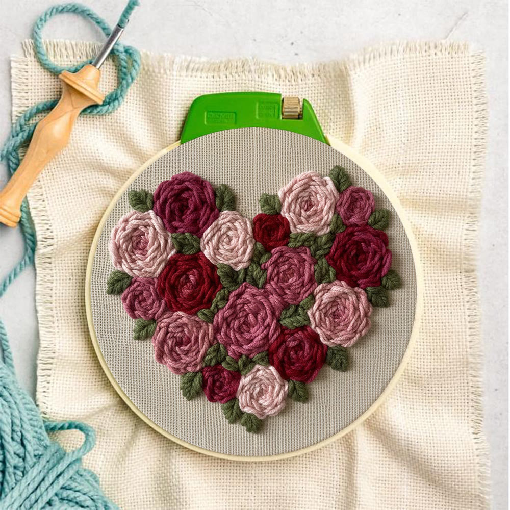 Heart-shaped Rose Bouquet Punch Needle Kit – Thoughtful Gift For Her | Exquisite Decorative Pendant - image 4