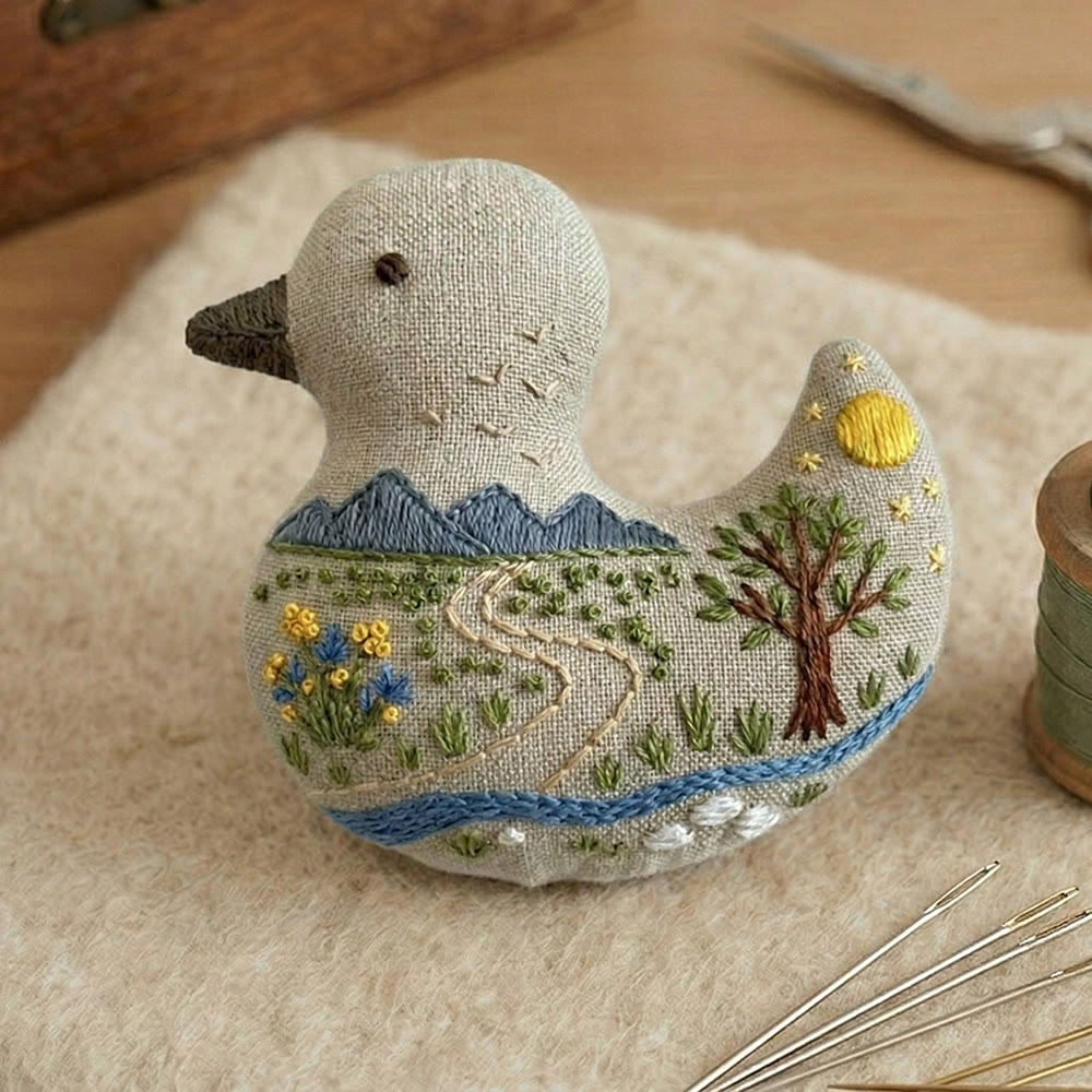 Rubbyoo Duck Embroidery Kit - Scenery With Yellow Wildflowers | Bag Pendant | Creative Handmade Gift Idea - image 4