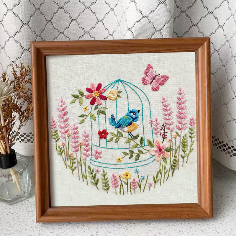Rubbyoo Embroidery Kit - Bird In A Cage | Floral Handmade Art | Beginner Easy Needlework - Embroidery Kit Plus An Extra Frame - image 10