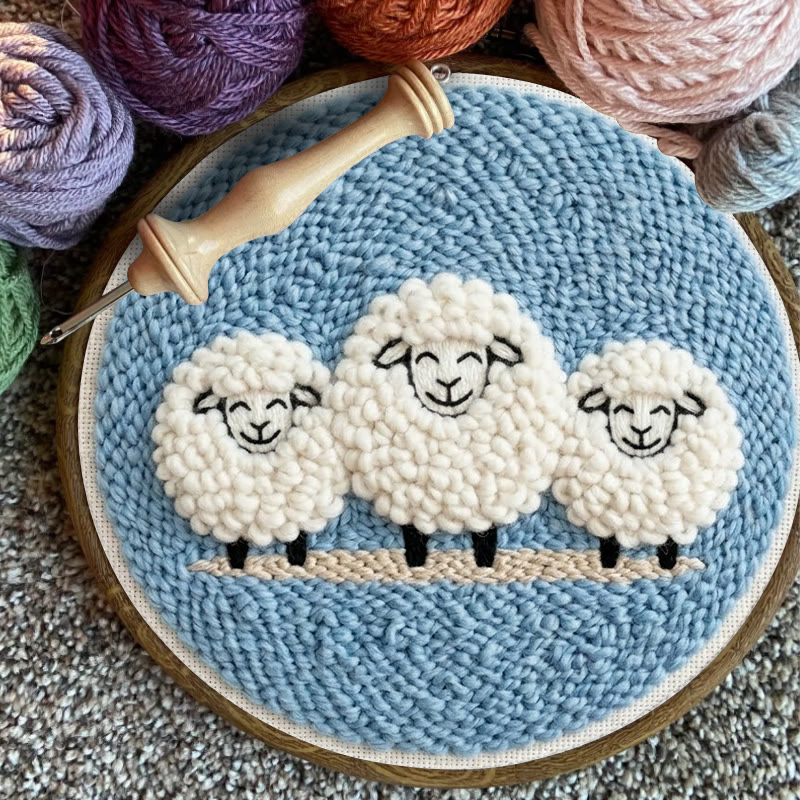 Happy Sheep  Punch Needle Kit - Lovely DIY Sewing Kit | Cozy Blue Wall Hanging Ornament - image 8