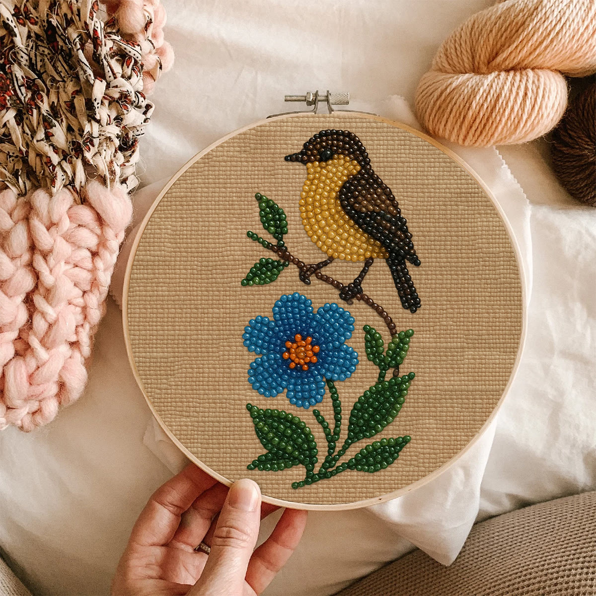 Rubbyoo Bead Embroidery Kit - Floral Bird | Beginner Needle Artcraft | Personalized Home Decor - image 6