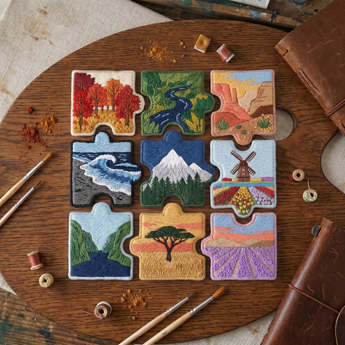 Rubbyoo Diy Magnet & Brooch Embroidery Puzzle Kit - Map Of Earth Scenic Art | Decorative Fabric Magnet - image 6