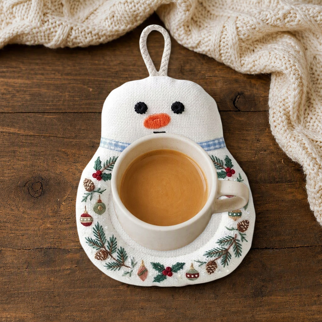 Rubbyoo Snowman Coaster Embroidery Kit - Christmas Togetherness Robin Couple | Round Fabric Cup Mat | Heritage New Year Keepsake For Loved Ones - image 9