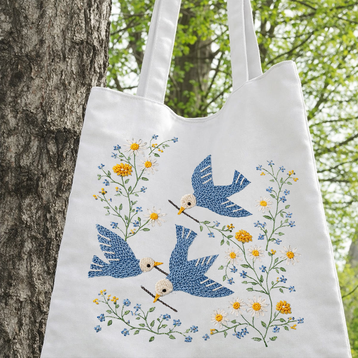 Rubbyoo Embroidery Tote Bag Kit - Bird With Daisies | Handmade Gift Idea |  Diy Craft For Her   - image 4