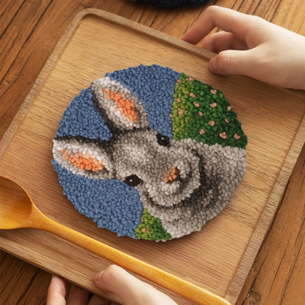Lovely Grey Rabbit Punch Needle Kit - Diy Needlepoint For Beginner | Nice Handmade Craft - image 11