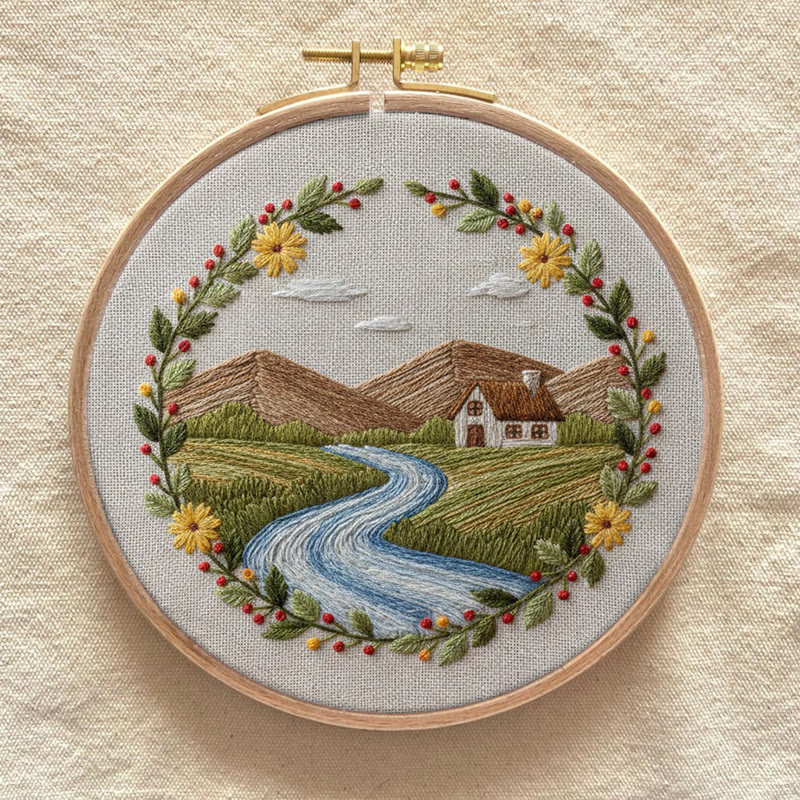 Rubbyoo Embroidery Kit - Village View | Diy Landscape Art | Landscape For Starter - image 8