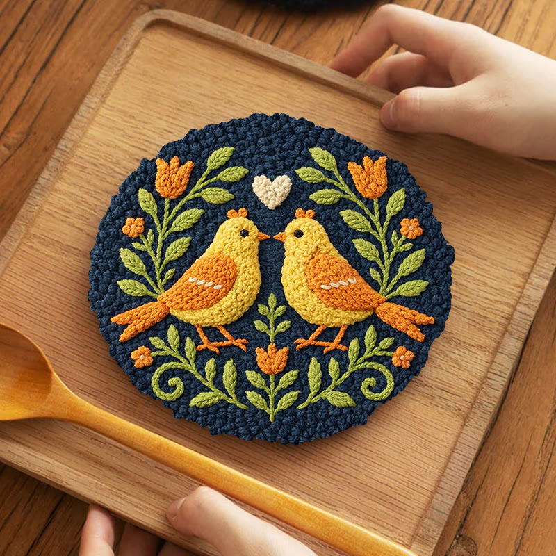 Heart-tethered Twin Birds Punch Needle Kit – Couple-focused Gifting Must-have | Warm Ambiance Decor - 5 inch Coaster Kit - image 4