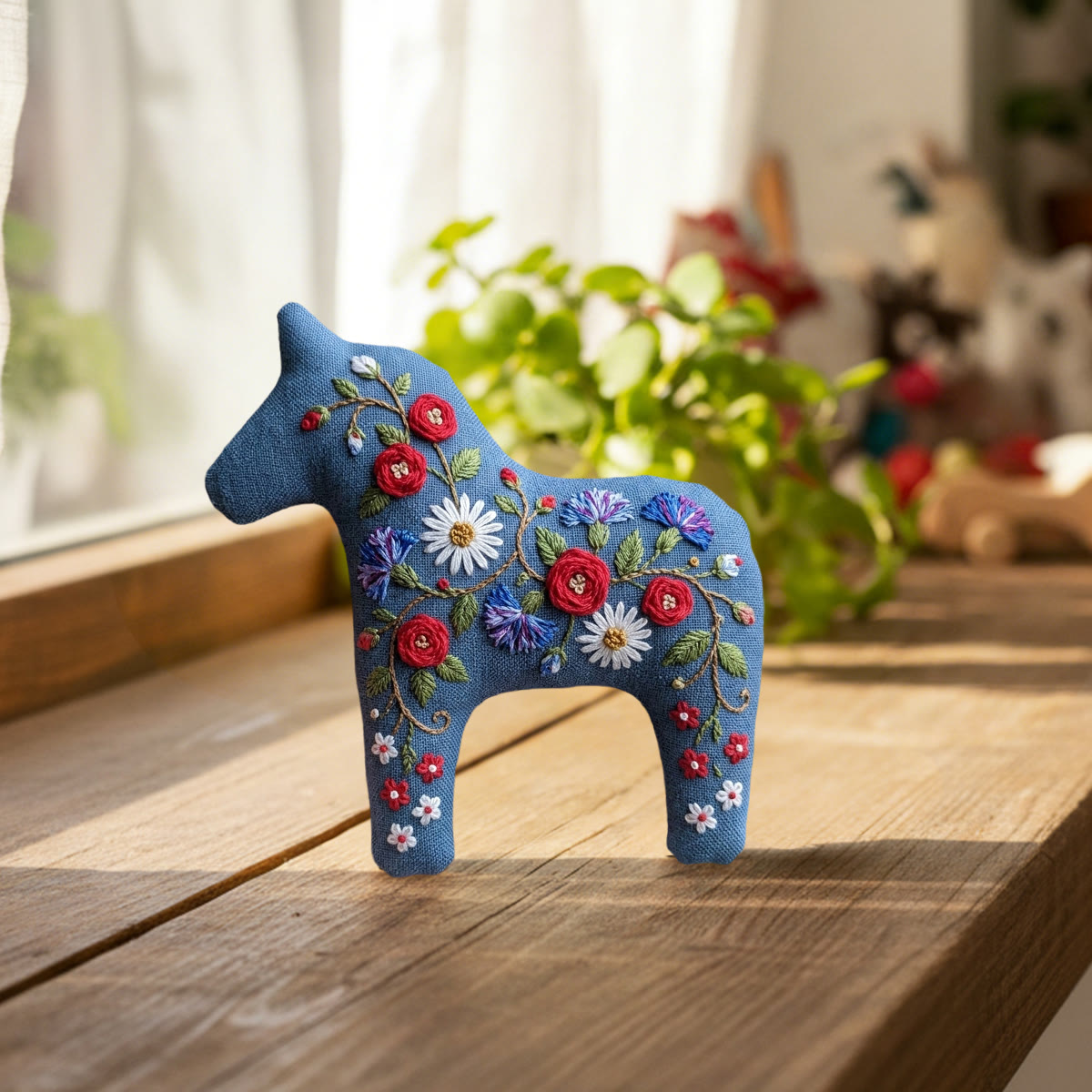 Rubbyoo Dala Horse Embroidery Kit -  Blue Garden | Beginner Friendly  Sewing Kit | Fancy Home & Shelf Decor - image 5