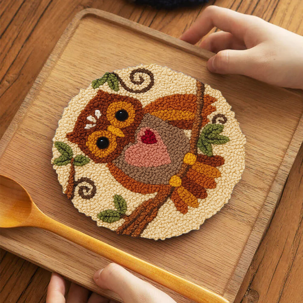 Heart Owl Punch Needle Kit - Diy Beginner | Whimsical Home Handmade - 5 inch Coaster Kit - image 6