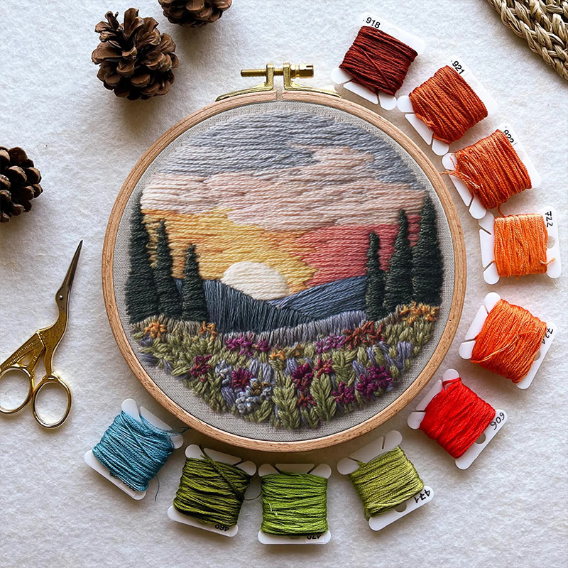 Rubbyoo Embroidery Kit - Beautiful Sunset | Diy Hoop Art | Decorative Handmade Craft - image 6