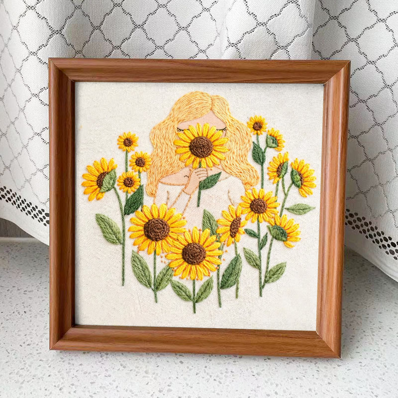 Rubbyoo Embroidery Kit - Sunflower Girl | Positive Handmade Craft | Unique Desk Decor - Embroidery Kit Plus An Extra Frame - image 10