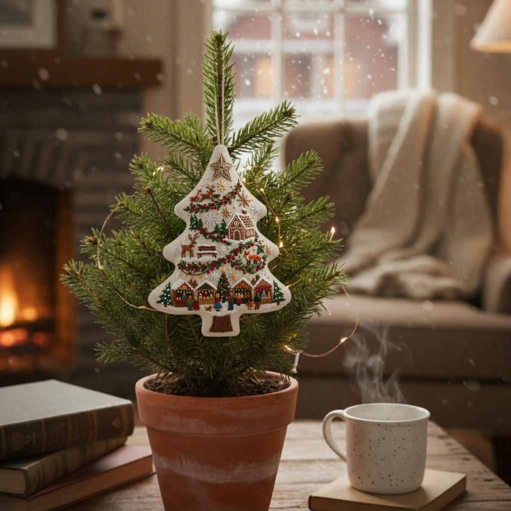 Rubbyoo Tree-shaped Embroidery Kit - Cozy Winter Village | Christmas Handmade Hoop Art Gift | Festive Snowy Scene Decor - image 8