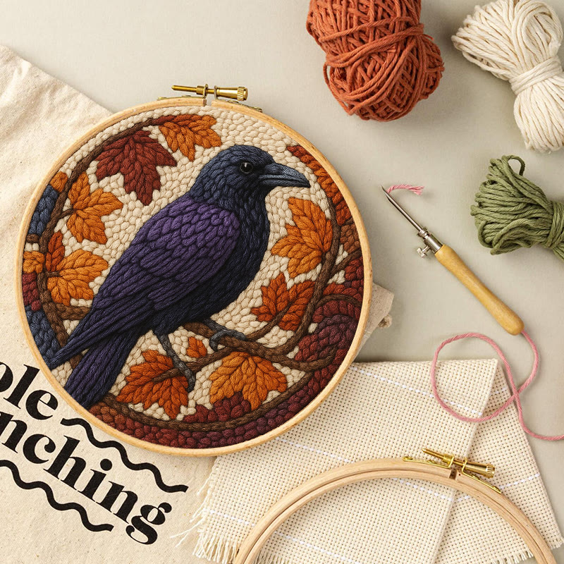 Autumn Raven Punch Needle Kit - Diy Holiday Ornament | Handmade Craft For Bird Lover  - image 5