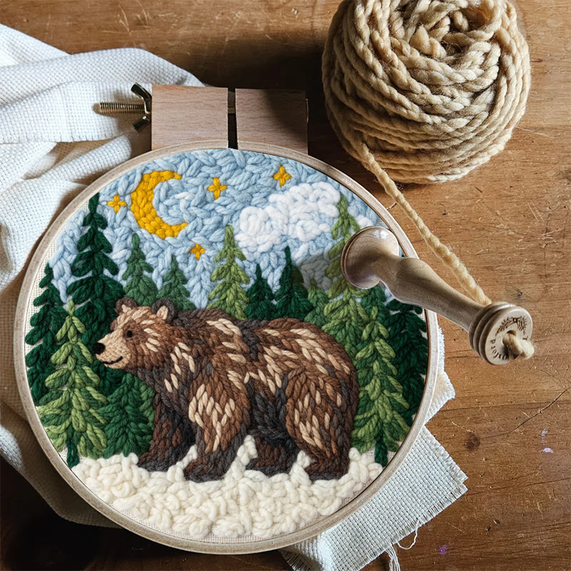 Moonlit Forest Brown Bear Punch Needle Kit - Easy DIY Project | Nature Themed Home Display Item - image 8