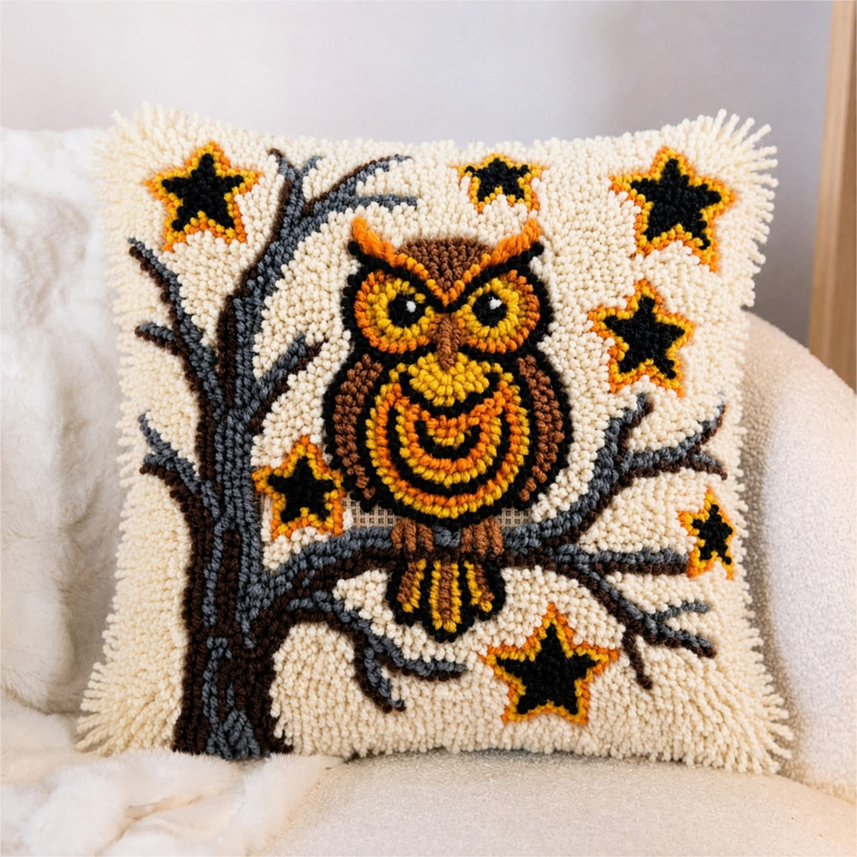 Rubbyoo Latch Hook Pillow Kit - Adorable Woodland Owl | Charming Handmade Inspired Sofa Accent | Cozy Autumn Craft For Beginners - image 4