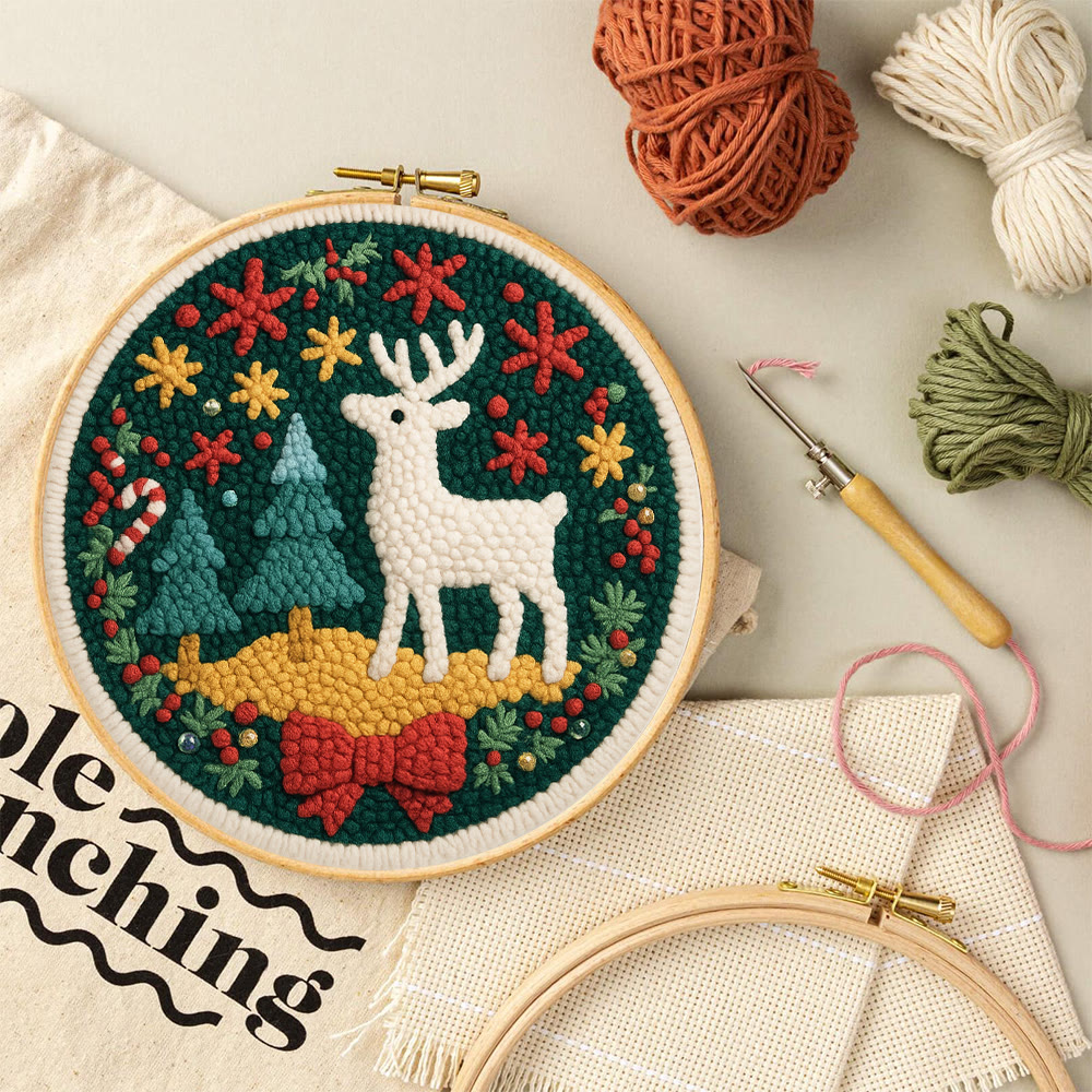 Jolly White Reindeer Christmas Punch Needle Kit – Exquisite Decor Piece | Ideal Gift For Her - image 8