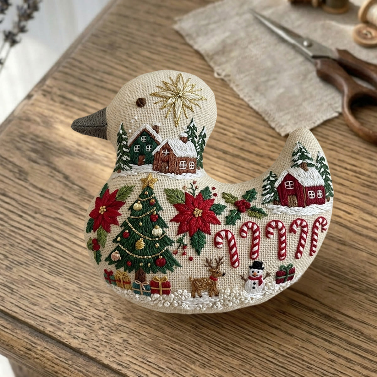 Rubbyoo Duck Embroidery Kit - Poinsettia And Christmas Tree | Personalized Holiday Keepsake | Farmhouse Style Ornament - image 7