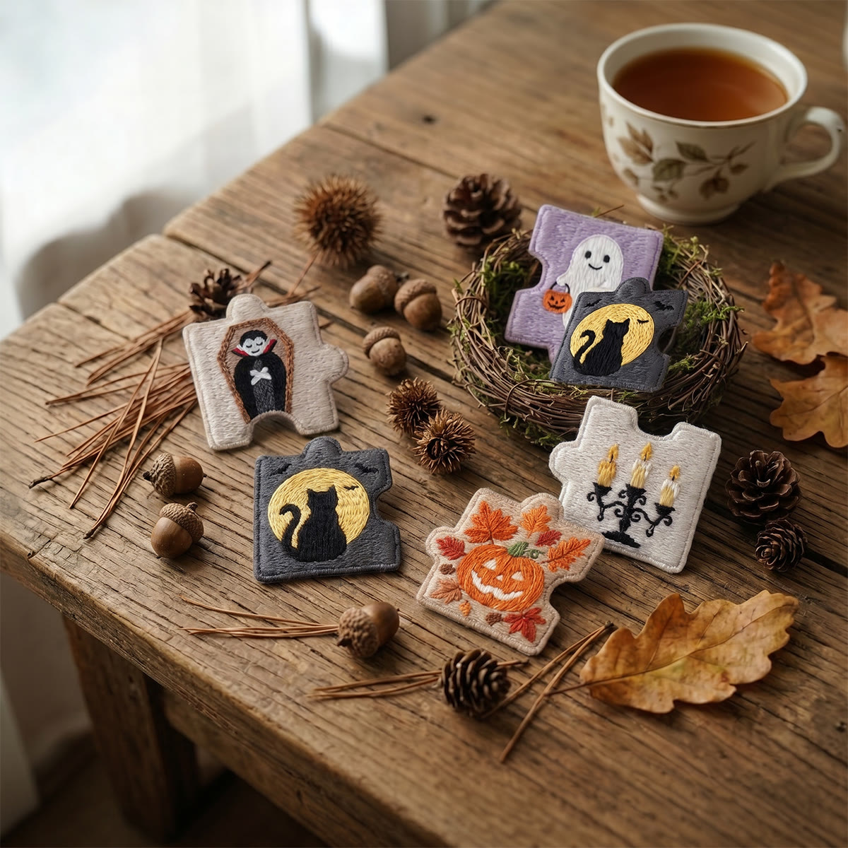 Rubbyoo Diy Magnet & Brooch Embroidery Puzzle Kit - Spooky Forest Elements | Denim Jacket Brooch - image 6