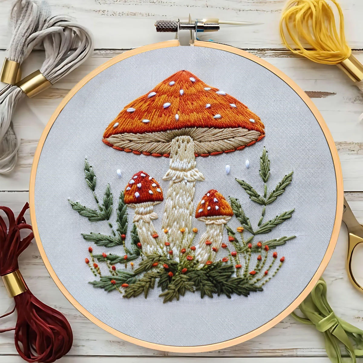 Rubbyoo Embroidery Kit- Mushrooms  Easy  Embroidery Kit For Beginners | Autumn Crafts - image 7
