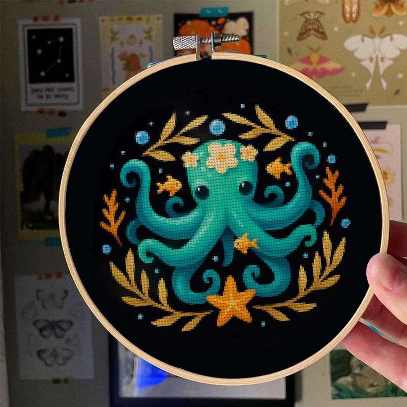  Cross Stitch Kit - Whimsical Octopus | Ocean Animal Craft | Diy Stitch Wall Decor - image 4