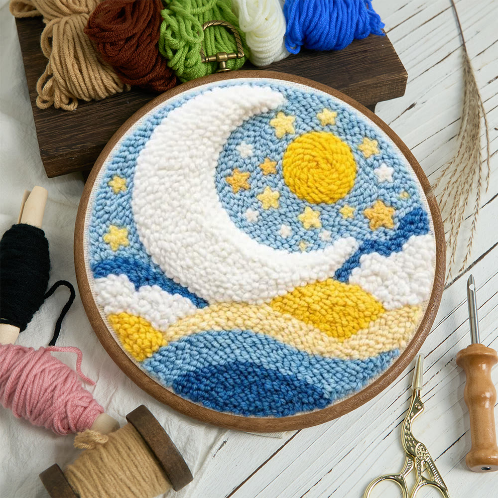 Starry Moon And Clouds Punch Needle Kit – Creative Diy Hoop Project | Unique Creative Project - image 11