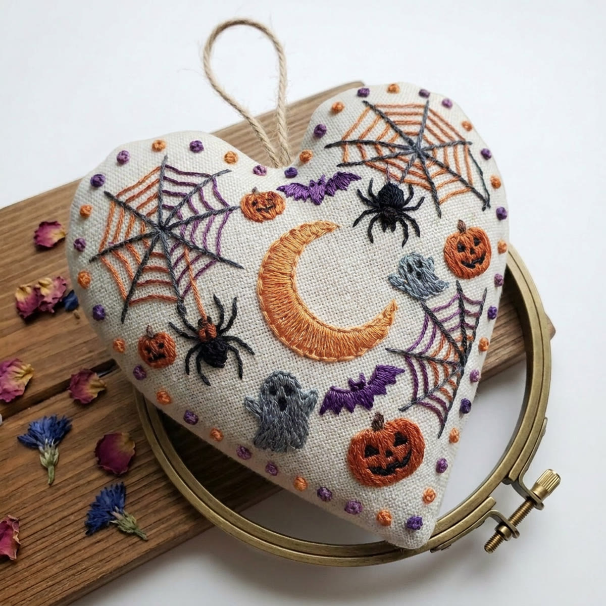Rubbyoo Heart Embroidery Kit - Eagle Owl | Creepy Cute Ghost & Spider Sewing Kit | Halloween Holiday Vibe Pendant - image 4