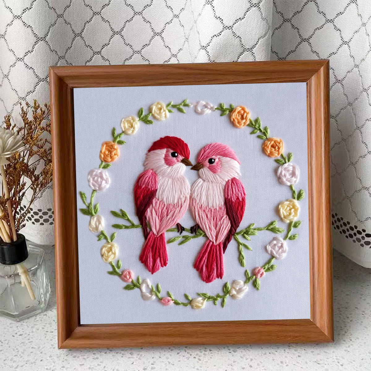 Rubbyoo Embroidery Kit - Double Bird Wreath | Home Decor | Gifting Top Choice | Holiday Essential - Embroidery Kit Plus An Extra Frame - image 4
