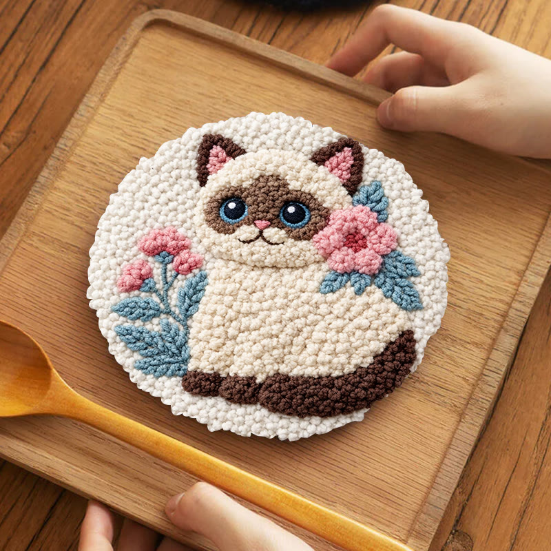 Blooming Fluffy Kitten Punch Needle Kit – Entry-Level DIY Starter | Fun Handcraft Creation - 5 inch Coaster Kit - image 4