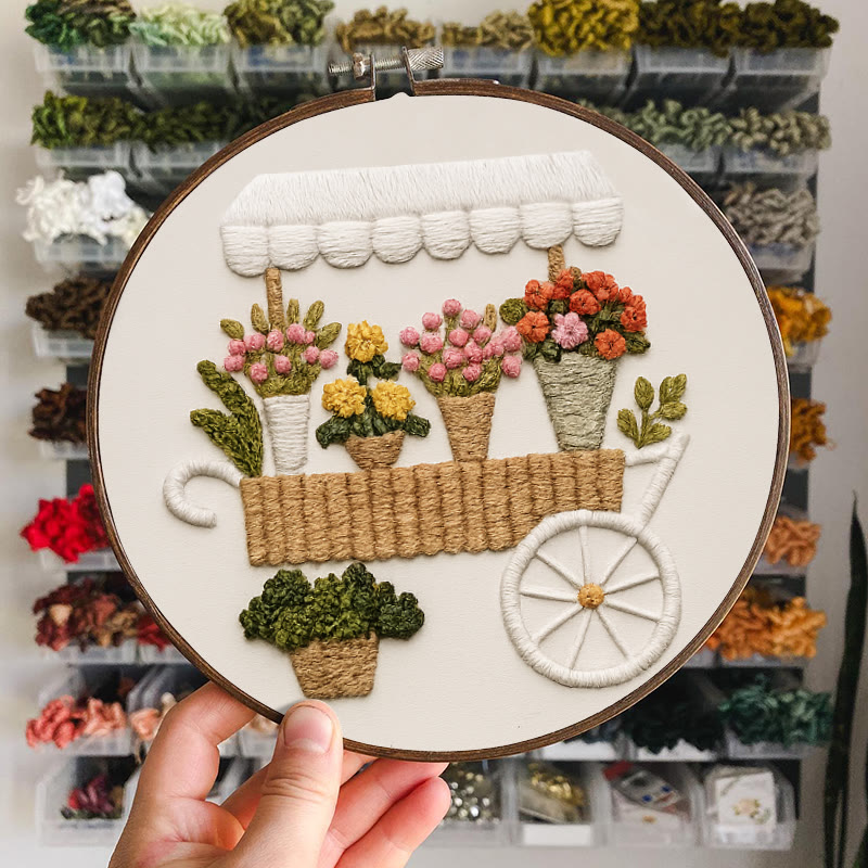 Rubbyoo Embroidery Kit - Charming Floral  Cart | Diy Handmade Craft | Unique Desk Decor - image 9