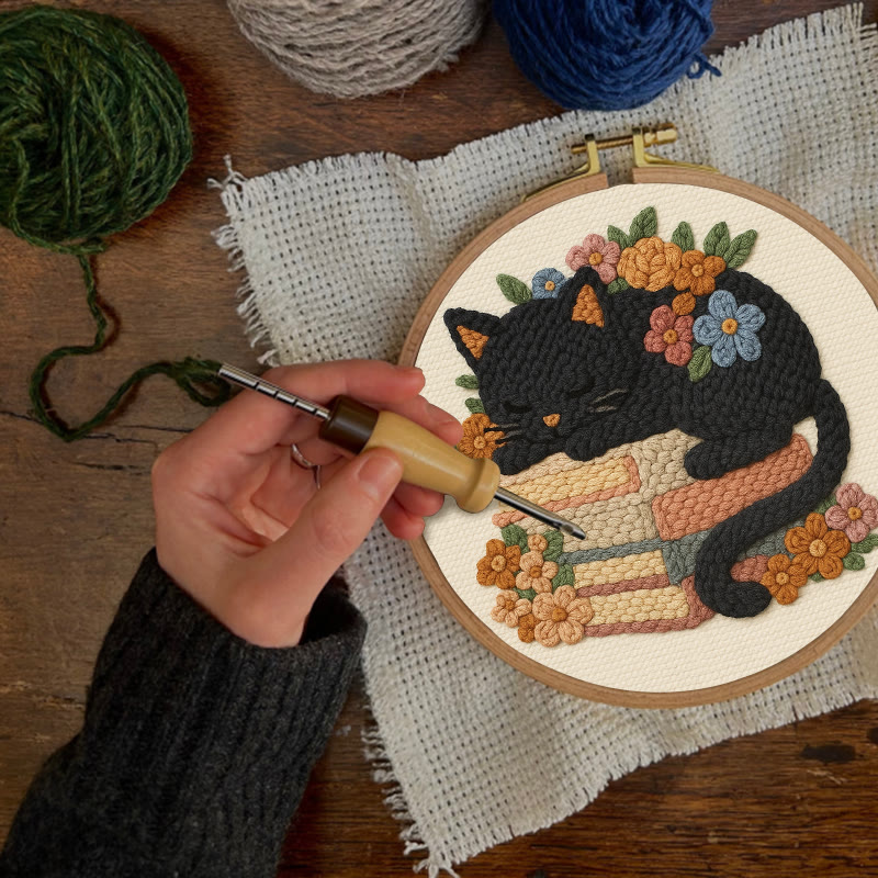 Sleeping Cat Punch Needle Kit - Helloween Decorative Craft | Diy Animal Artwork - image 6