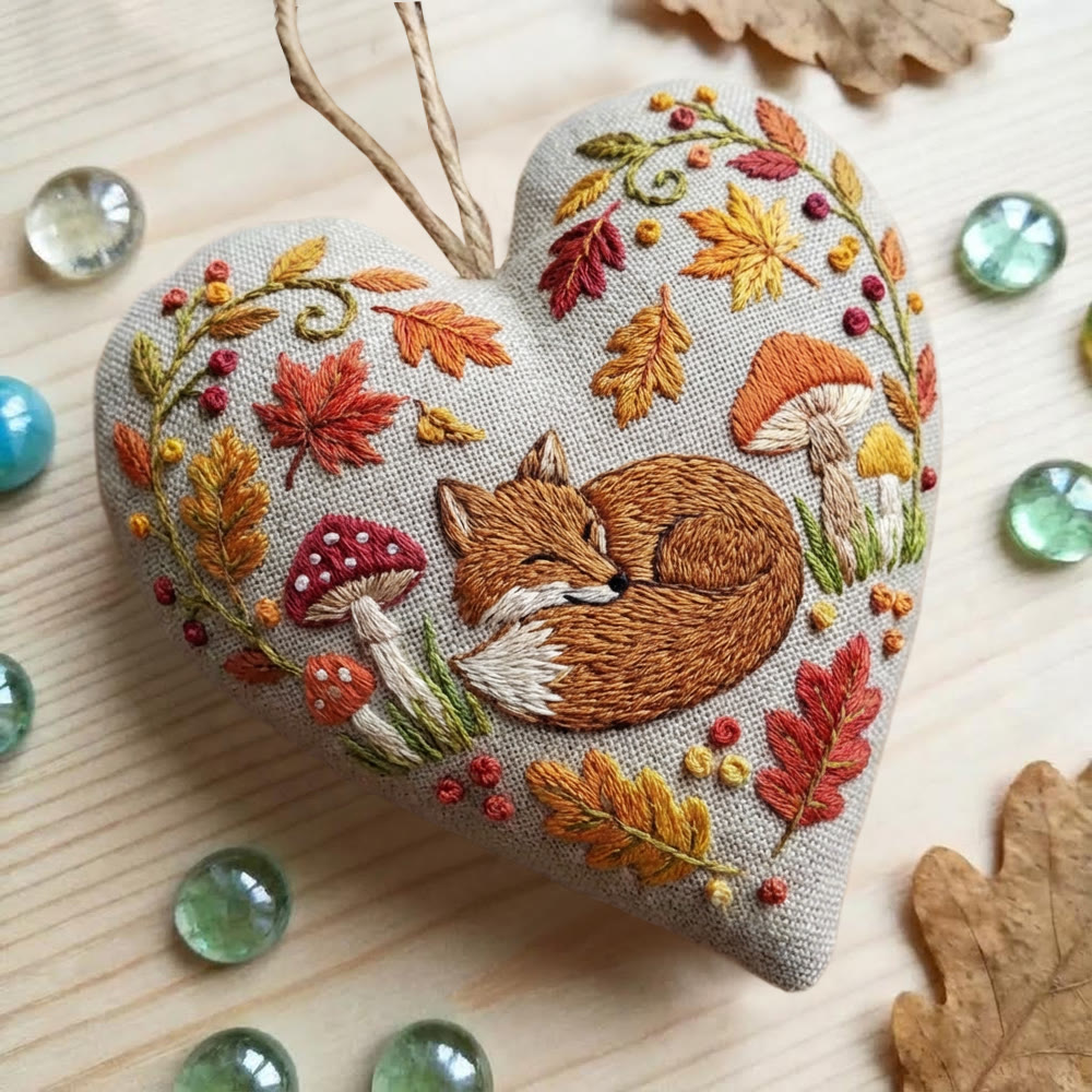 Rubbyoo Heart Embroidery Kit - Autumn Leaf Fox | Warm Handcraft | Retro Ambience Hanging Decor - image 4