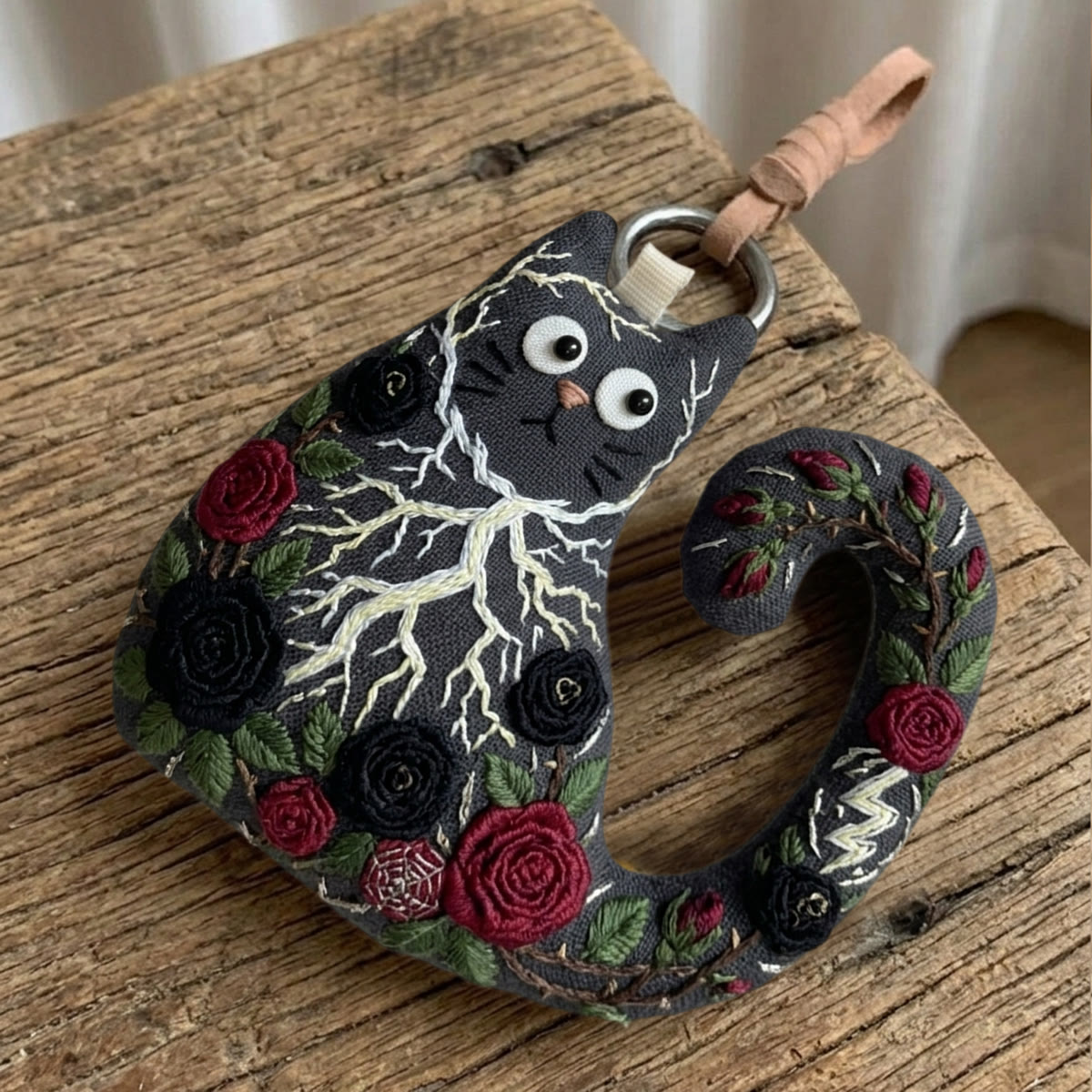 Rubbyoo Cat Embroidery Kit - Dark Red And Black Roses | Stylish Gift For Her | Goth Floral Hanging Ornament - image 8