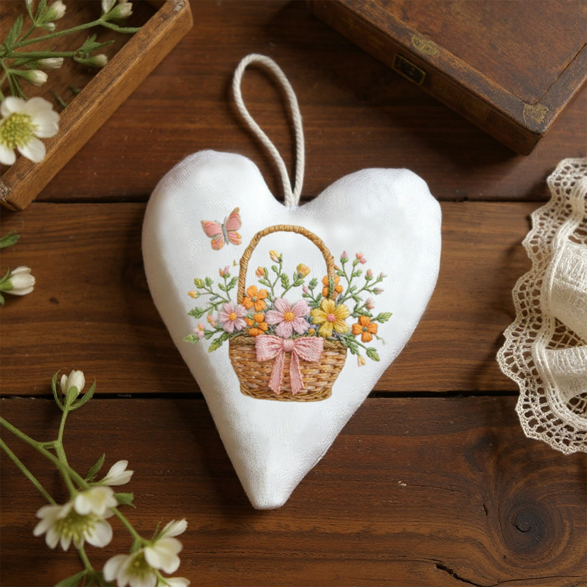 Rubbyoo Heart Embroidery Kit - Flower Basket Butterfly | Adorable Decorative Pendant | Easy-entry Hand Embroidery Project - image 8