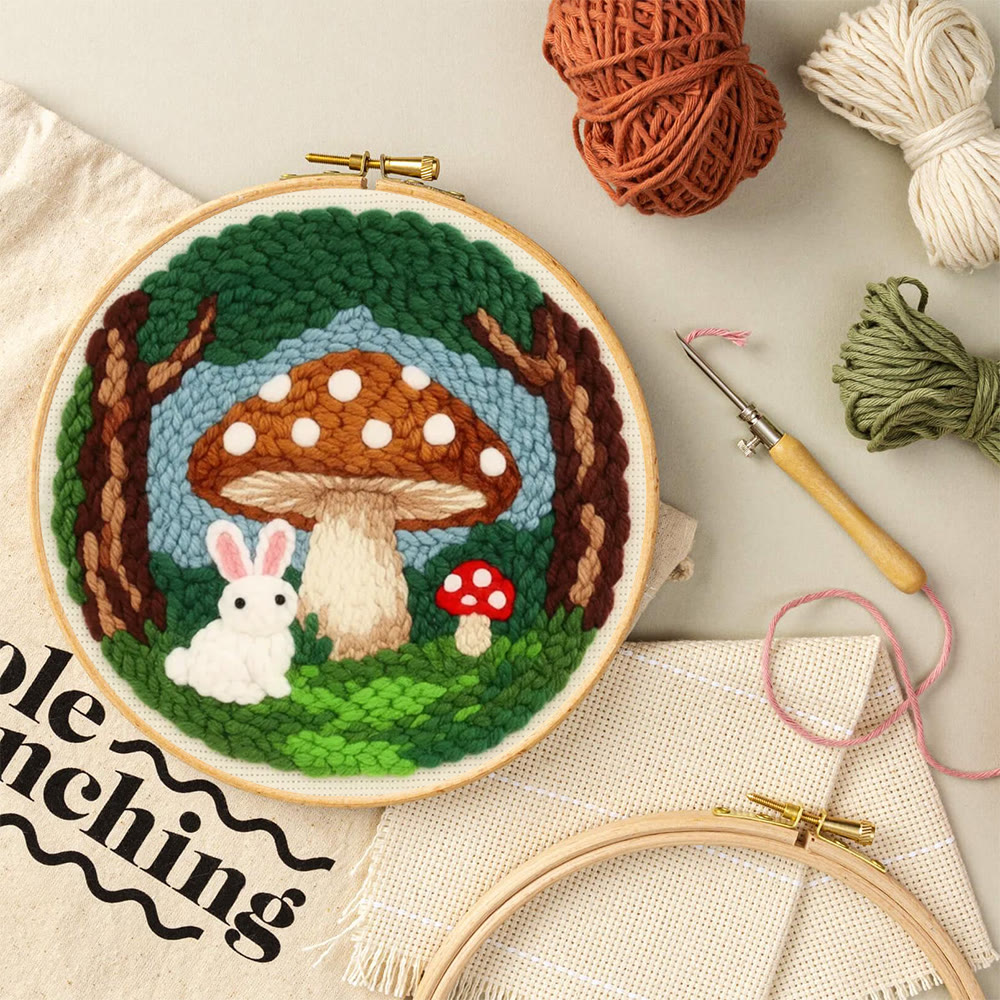 Whimsical Forest Bunny Mushroom Punch Needle Kit – Gift for Handcraft Enthusiasts | Warm Cute Home Decor - image 11