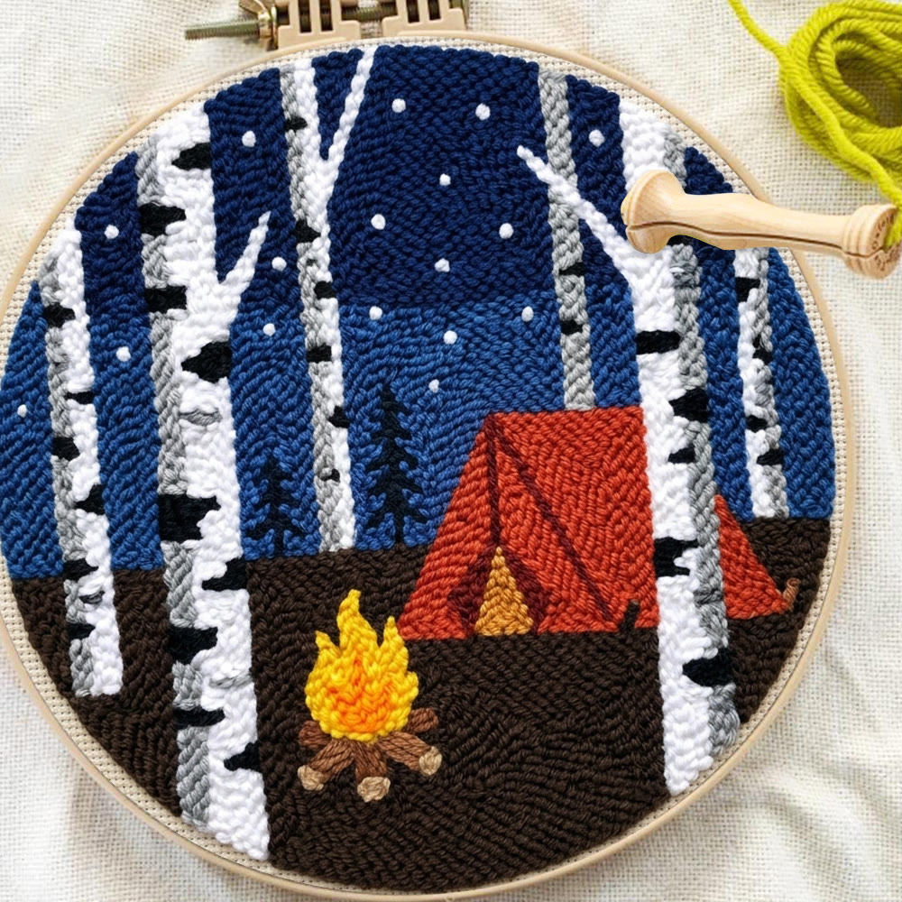 Starry Night Campfire Punch Needle Kit - Handmade Textured Fiber Art | Cozy Room Atmosphere - image 8
