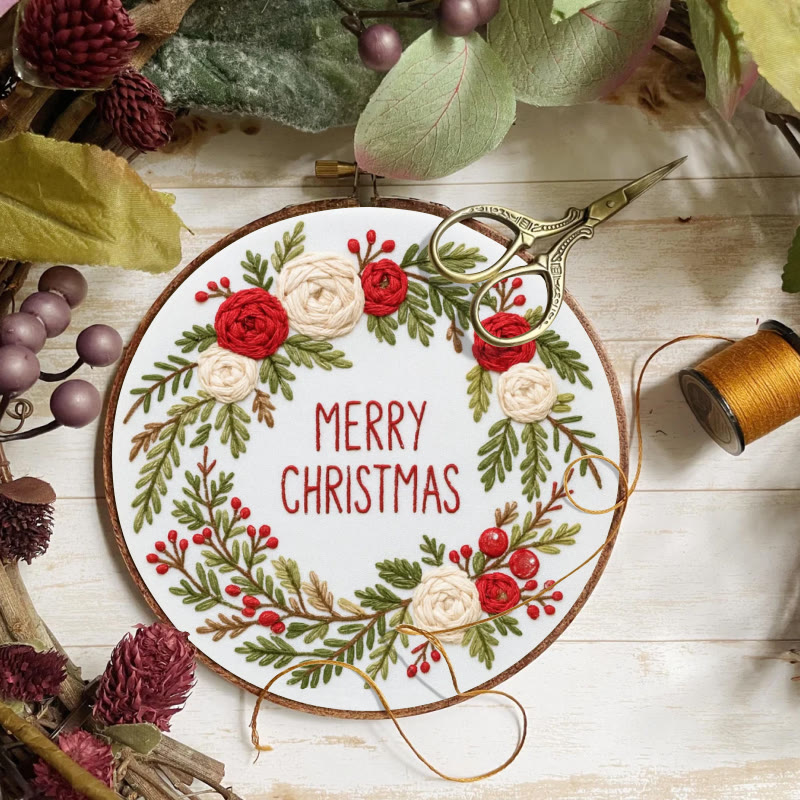 Rubbyoo Embroidery Kit - Christmas Wreath | Floral Christmas Craft | Diy Ornament Art - image 6