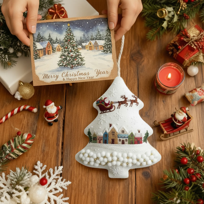 Rubbyoo Tree-shaped Embroidery Kit - Santa Sleigh Scene | Diy Needlecraft Kit | Holiday Ornament - image 6