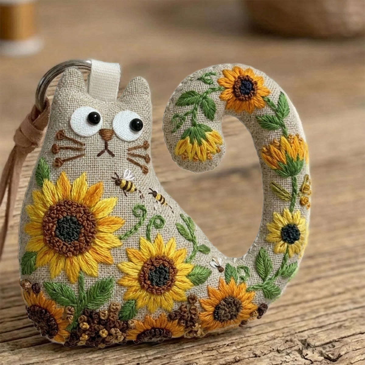 Rubbyoo Cat Embroidery Kit - Golden Sunflower And Bee | Handmade Nature Inspired Gift | Bright Nursery Wall Hanging - image 6