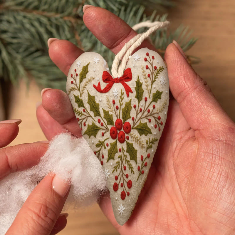 Rubbyoo Heart Embroidery Kit - Holly Leaves | Christmas Heart Hanging | Creative Home Ornament  - image 5