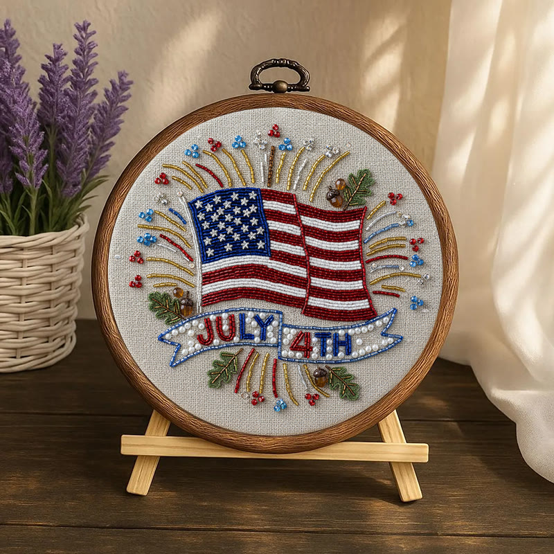Rubbyoo Bead Embroidery Kit - 4th Of July | Diy Handmade Craft | Unique Hoop Art - image 5