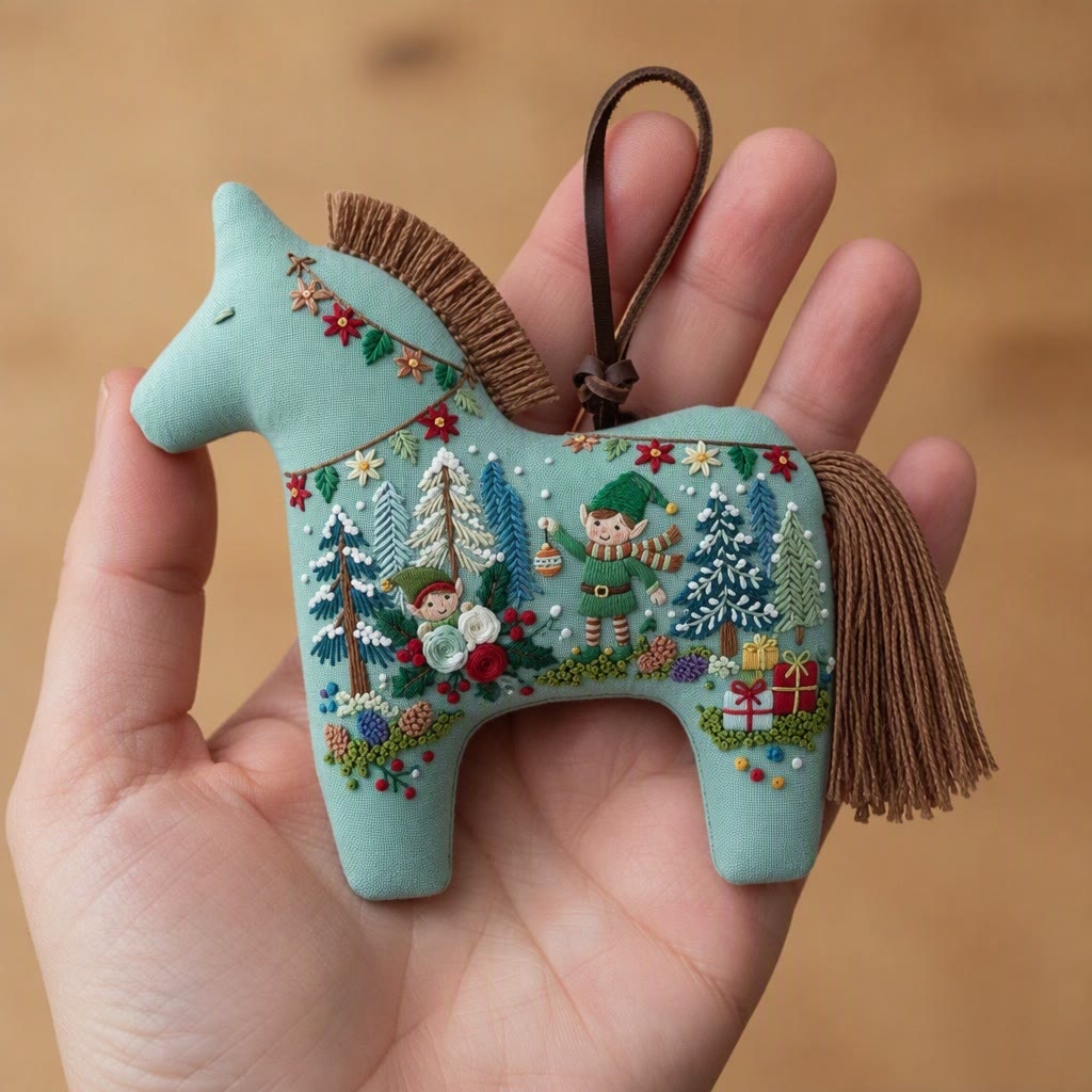 Rubbyoo Dala Horse Embroidery Kit - Enchanted Christmas Forest | Whimsical Winter Home Decoration | Handmade Cozy Artwork For Kids - image 5