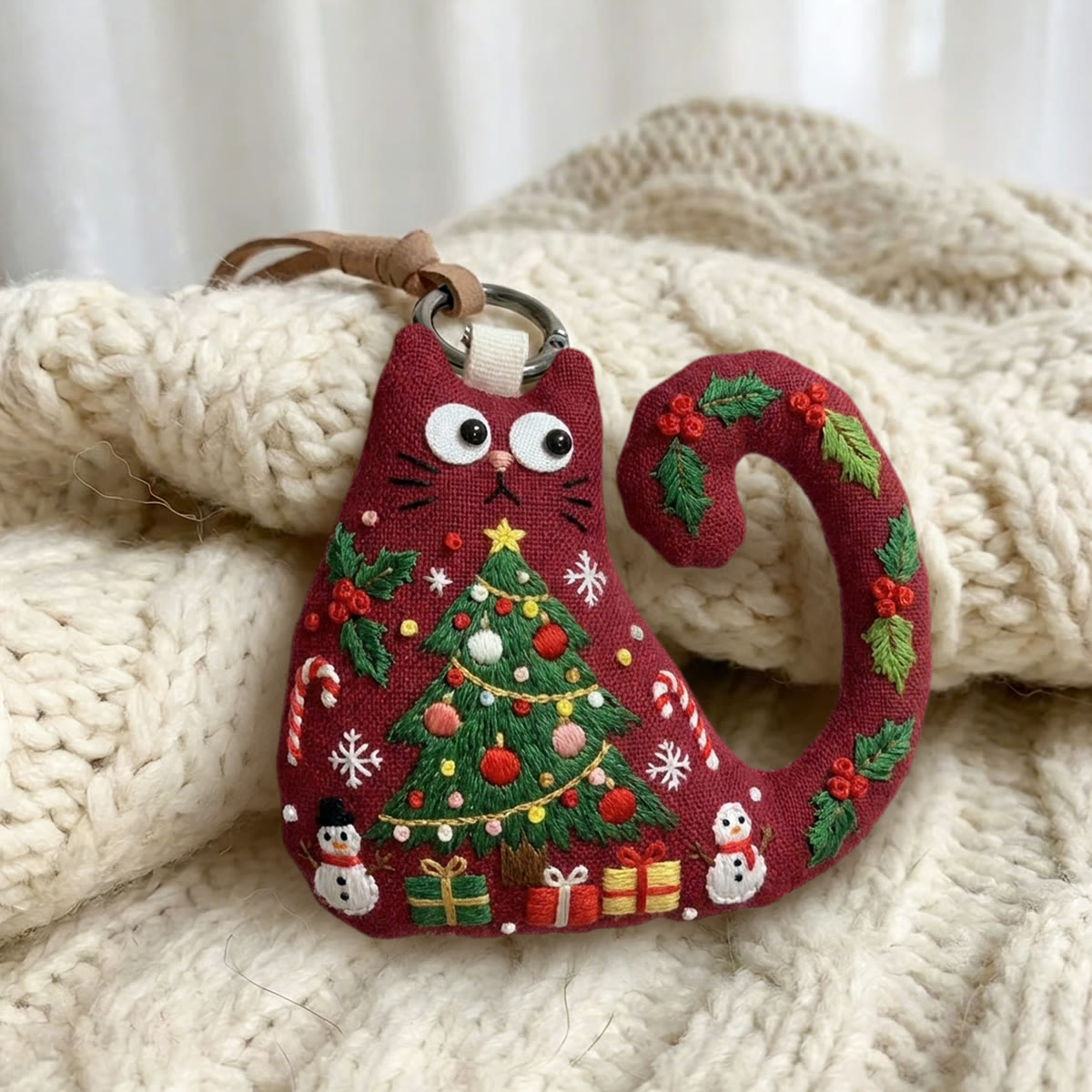 Rubbyoo Cat Embroidery Kit - Christmas Tree With Ornaments | Folk Art Needlepoint Keepsake | Whimsical Holiday Charm - image 2