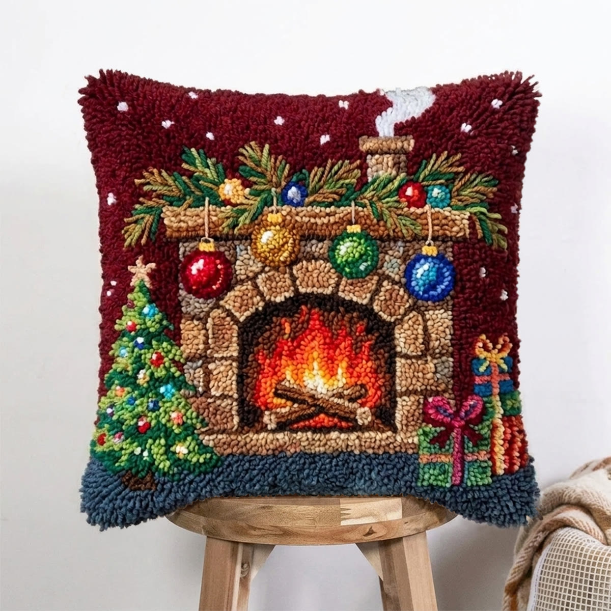 Rubbyoo Latch Hook Pillow Kit - Christmas Fireplace | Thoughtful Housewarming Gift | Christmas Party Home Decor - image 4
