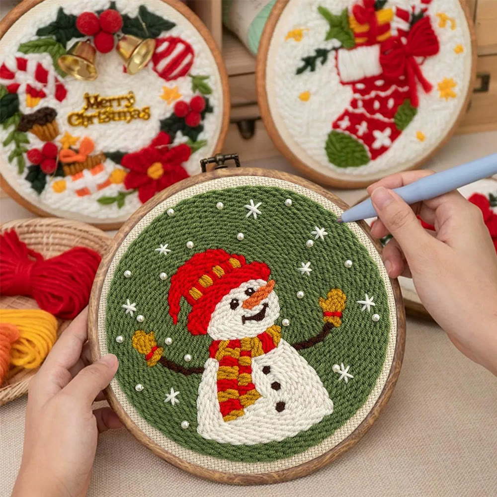 Happy Snowman Punch Needle Kit - Christmas Tree Ornament | Nice Christmas Gifts  - image 7